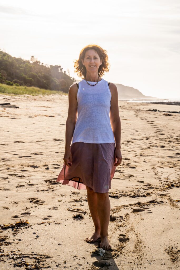 Louise walking beach skirt